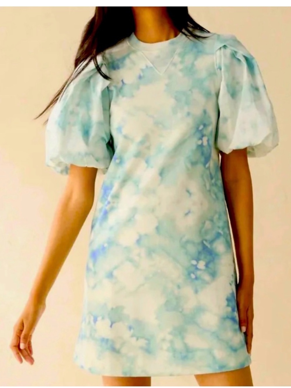 Marie Oliver Light Blue Tie-Dye Puff Sleeve Dress XS Like New